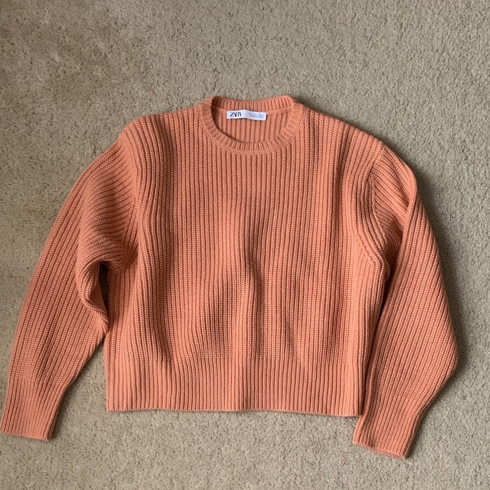 Zara Women's Coral Ribbed cropped Sweater